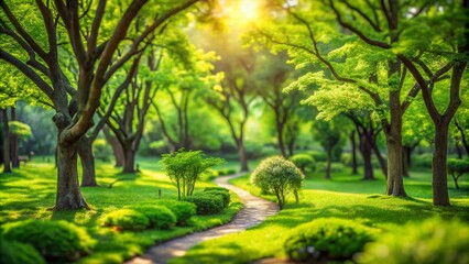 Obraz premium Serene Green Grove: A Tilt-Shift Wonderland of Nature's Beauty and Tranquility