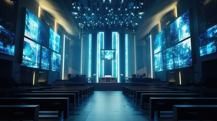 Modern High-Tech Pulpit Setup in a Megachurch