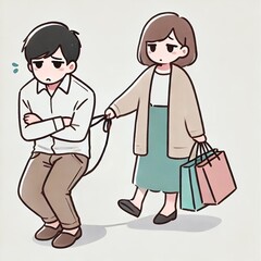 Obraz premium Reluctant Shopper: The Man Who Got Dragged Along