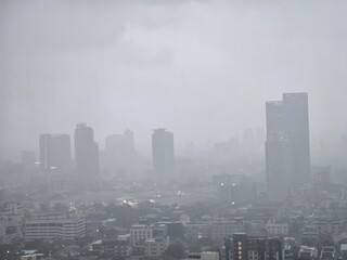 Foggy Cityscape with Skyscrapers