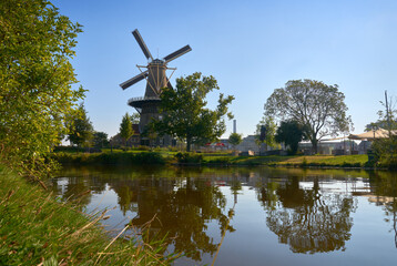 Historic Windmill De Valk Leiden Netherlands. The De Valk windmill and museum in Leiden, Netherlands. 

