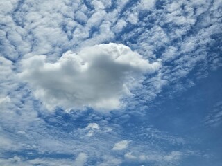 Blue Sky with White Cumulus Clouds and Cirrus Clouds