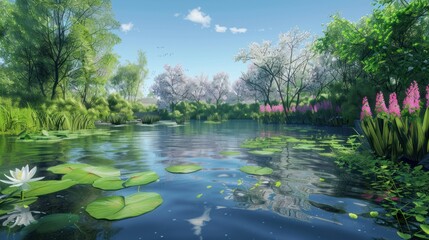 Obraz premium Serene Lake in a Lush Forest