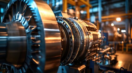 Obraz premium Detailed Macro Shot of Turbine Inside Power Plant