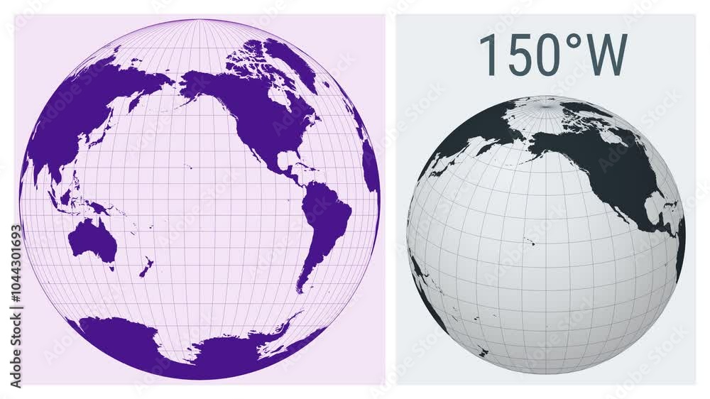 Poster world map animation. gilbert two-world perspective projection. solid color style. animated world map