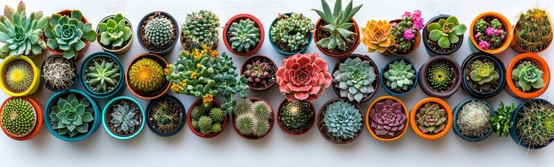 Colorful Collection of Flowering Succulents in Pots