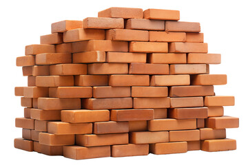 Stack of orange bricks, arranged neatly, transparent or white isolate background