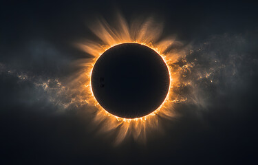 Naklejka premium Total eclipse of the sun creating a spectacular cosmic display