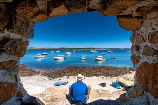 A person watching boats pass under a bridge, reflecting on the ebb and flow of life and feeling gratitude for its lessons