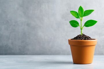 Fototapeta premium Abstract minimalist depiction of a plant growing, representing the nurturing and fostering of growth in a clean, elegant style