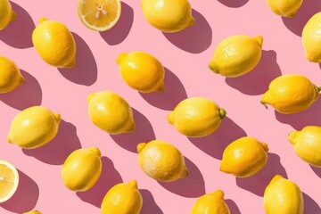 A Pattern of Whole and Half Lemons on a Pink Background