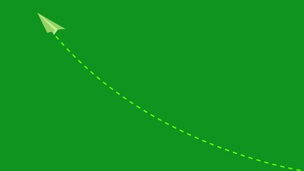 Animated white icon of paper airplane flying from center. Flat symbol. Concept of airplane travel