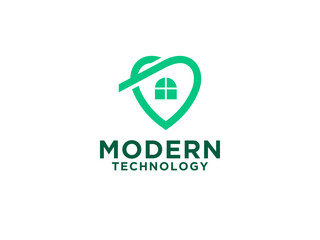 Love Home Logo. Linear Style Heart and House Icon Combination. Usable for Building and Health Care Logos.