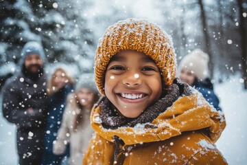 Families from diverse backgrounds enjoy a joyful winter day in a snowy park together