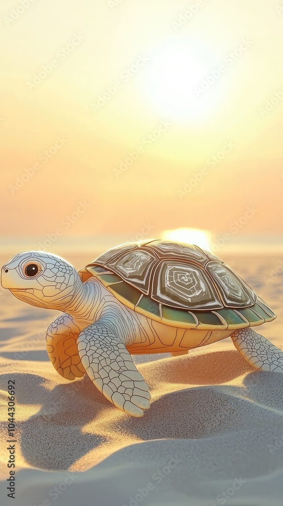 Poster charming cartoon turtle with patterned shell