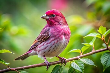 Vibrant Macro Photography of a Purple Finch Bird in Natural Habitat