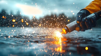 Closeup view of an underwater welder s torch