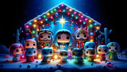 Colorful Christmas Nativity Scenes with Traditional Figurines