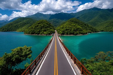 Simple geometric depiction of a bridge connecting two islands, representing the bond and connection created through gratitude
