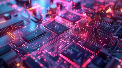 Obraz premium Circuit Board with Neon Lights