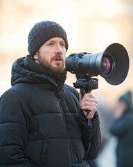 Photographer Capturing Moments with Professional Camera