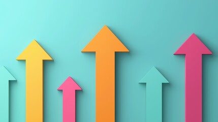 Colorful Arrows on Turquoise Background for Growth Concept