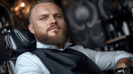 Personal care: client is with the master in barbershop, highlighting meticulous process of grooming and styling, reflecting experience of receiving professional service in a refined setting.