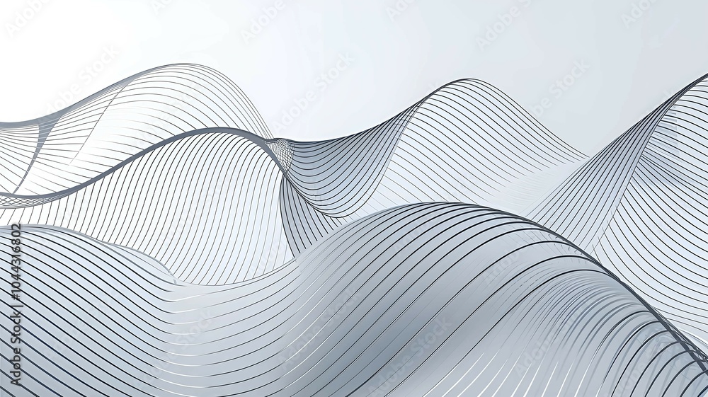 Poster abstract smooth wave patterns in white tones, representing modern minimalistic design and futuristic
