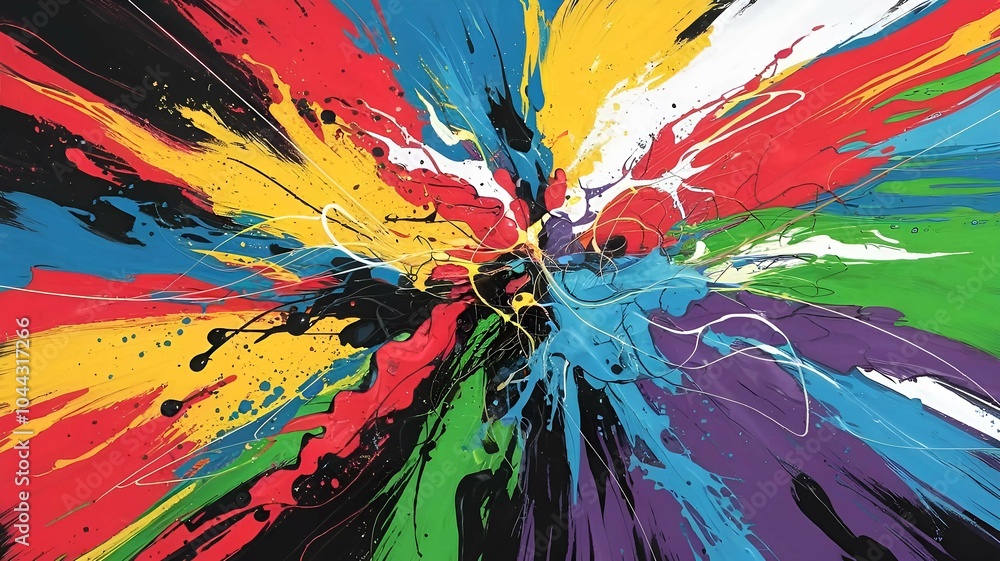 Poster colorful dynamic paint explosion creating vibrant energy, representing abstract art and bold creativ