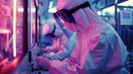 Fototapeta premium Workers in a Clean Room Environment