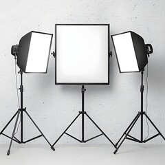 Softbox Lighting Kit with Adjustable Stands for Professional Photo Shoot on a Clean White Background  Ideal for Product Portrait and Commercial Photography