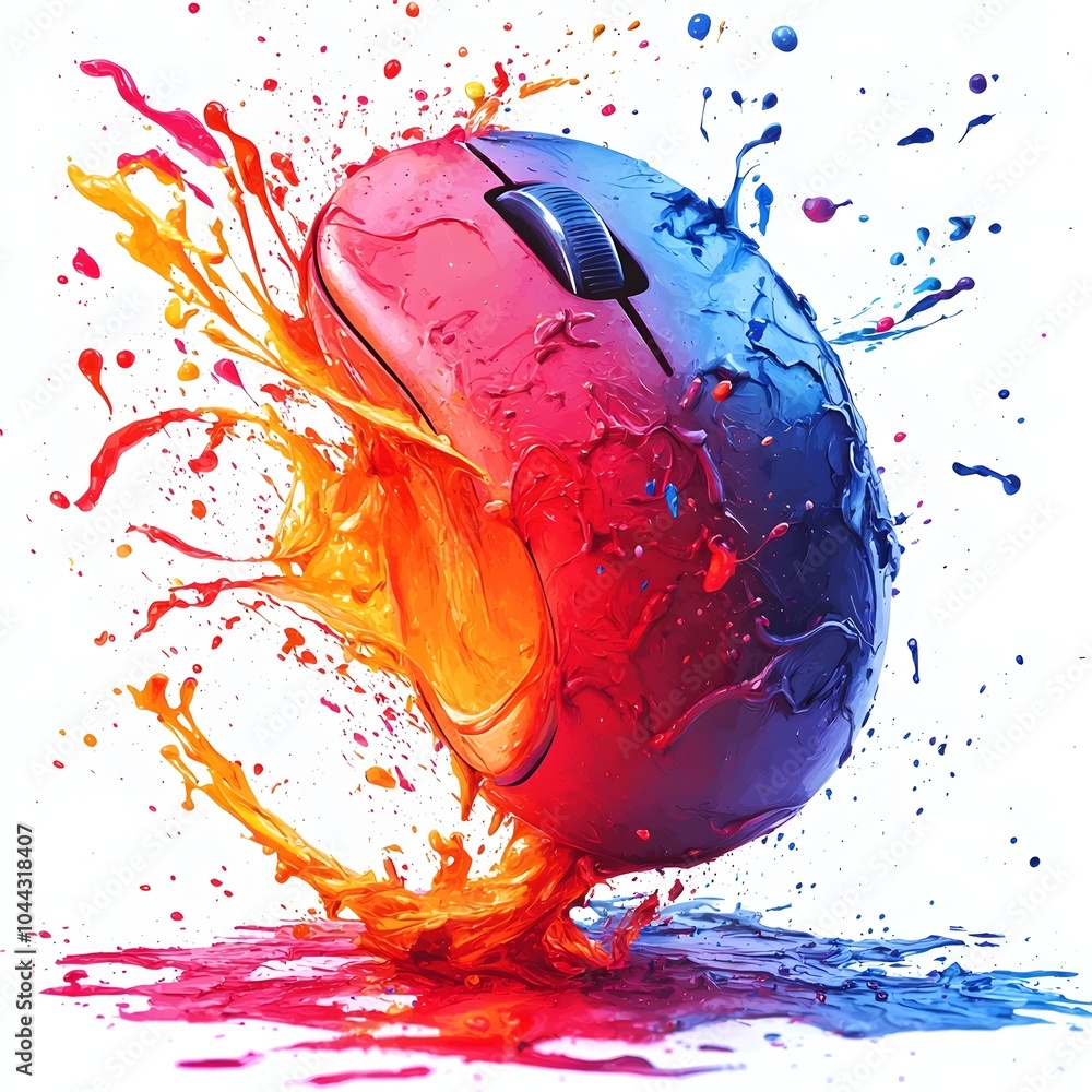 Poster transforming a standard computer mouse into a creative paintbrush symbol representing the fusion of 