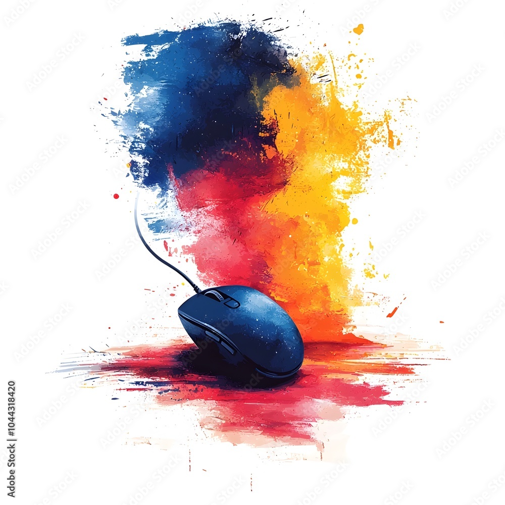 Poster computer mouse turning into a paintbrush symbolizing the digital creativity and transformation of tr