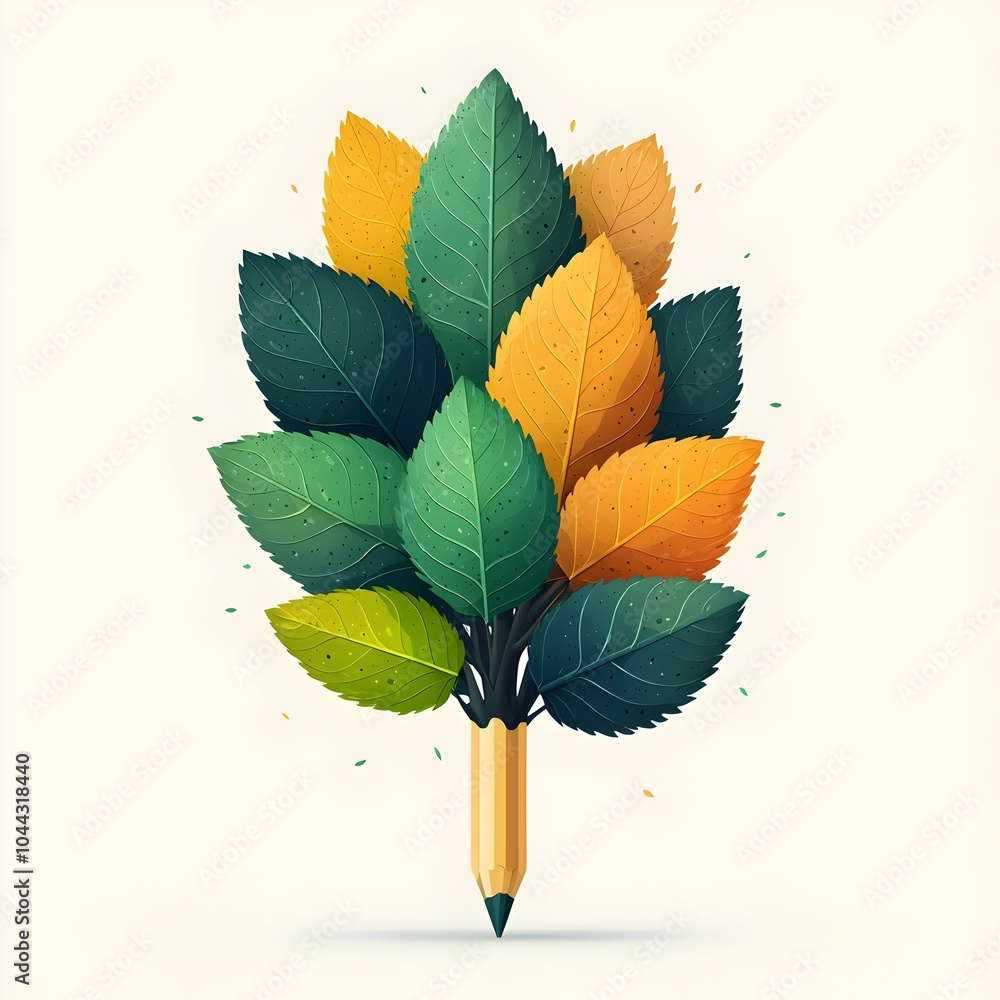 Poster digital of a pencil gradually transforming into a growing tree representing the concept of growth pe