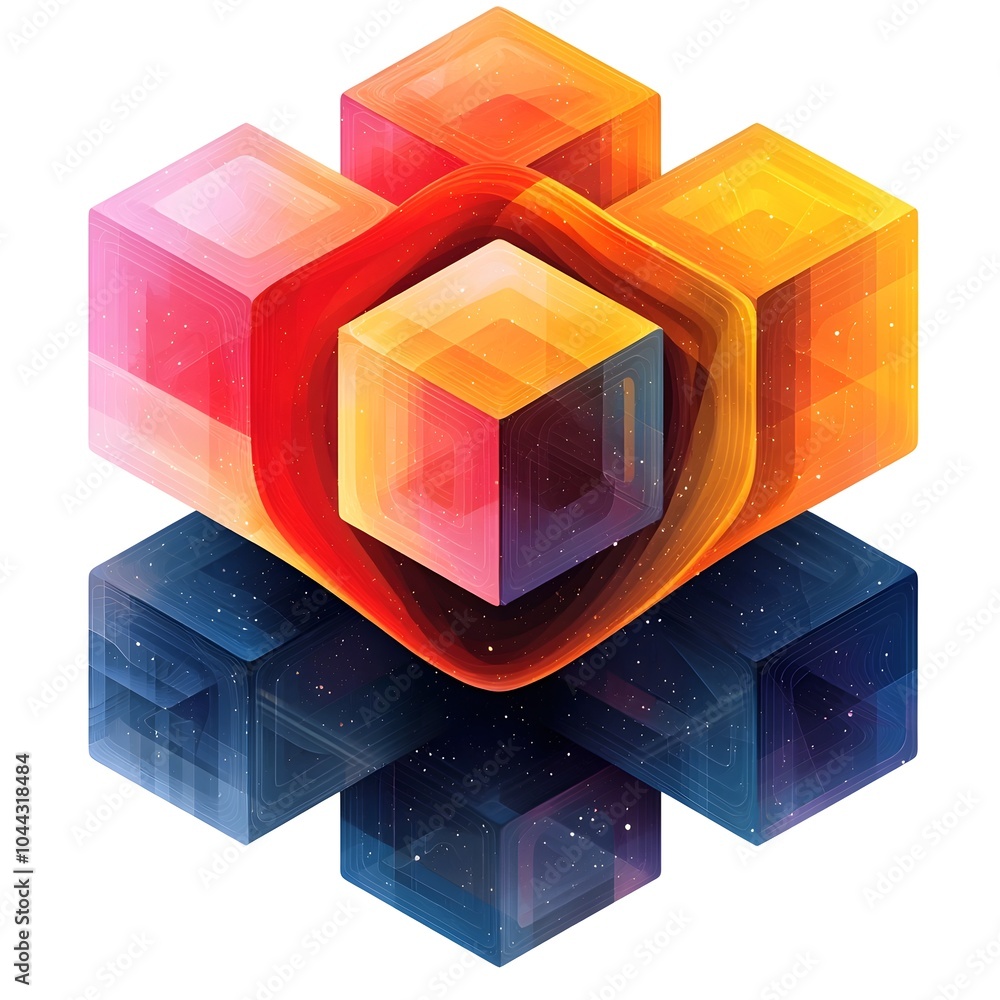Poster 3d cube transforming into abstract geometric art on white minimalist background creative digital of 