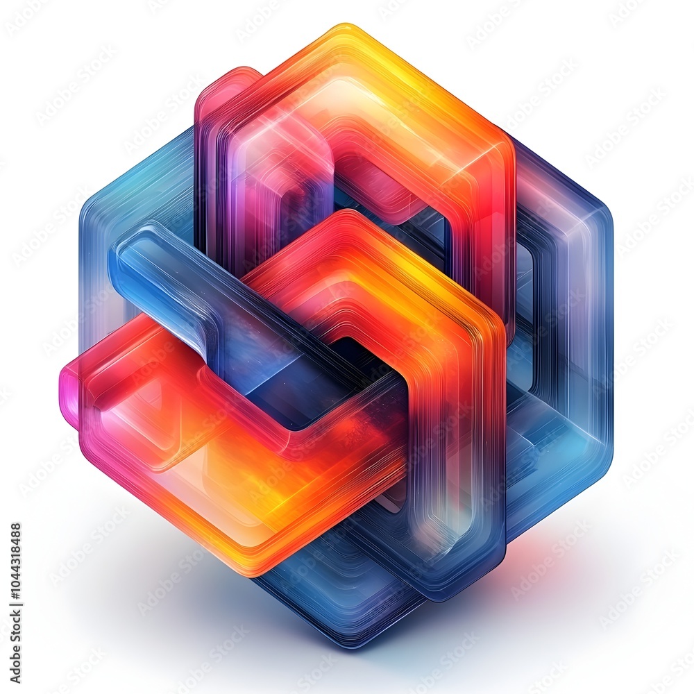 Aufkleber 3d cube turning into abstract art creative transformation with flat minimalist design on a clean whi