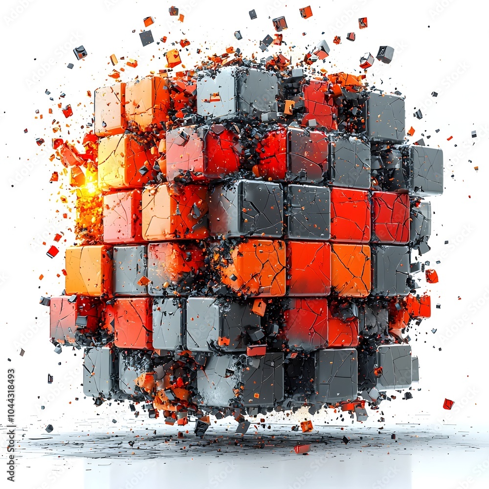 Poster 3d cube transitioning and transforming into a captivating abstract digital art on a clean minimalist