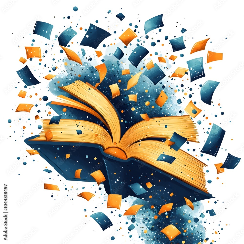 Poster flying pages of knowledge unleashing ideas in a flat design a creative conceptual image showcasing a