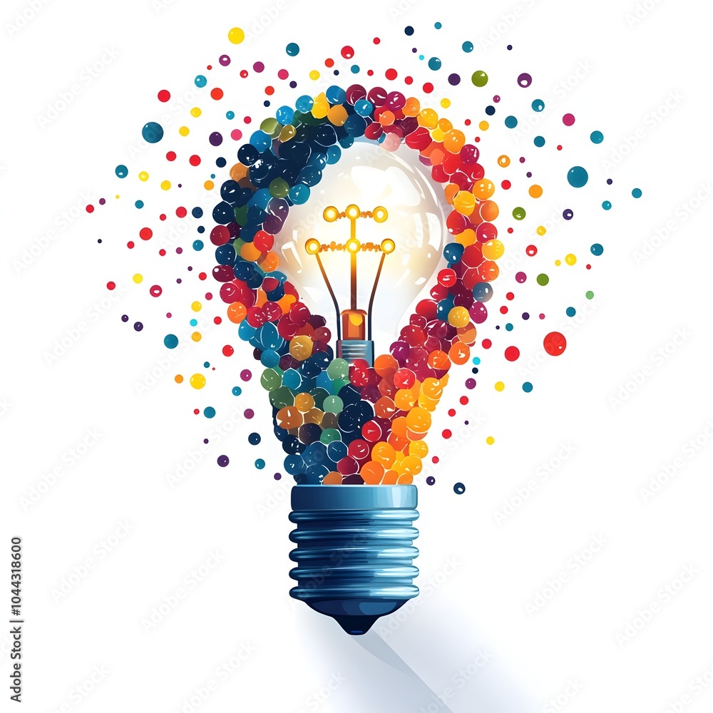 Poster dna strand transforming and evolving into a creative flat design lightbulb on a clean white backgrou
