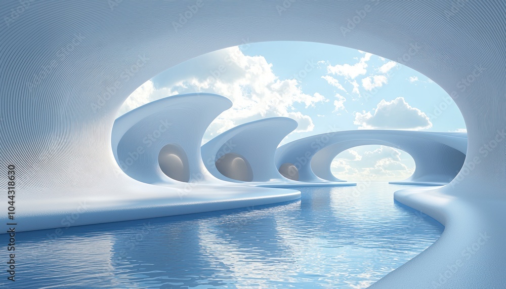 Aufkleber Abstract Architectural Structure with a Pool and a Sky View