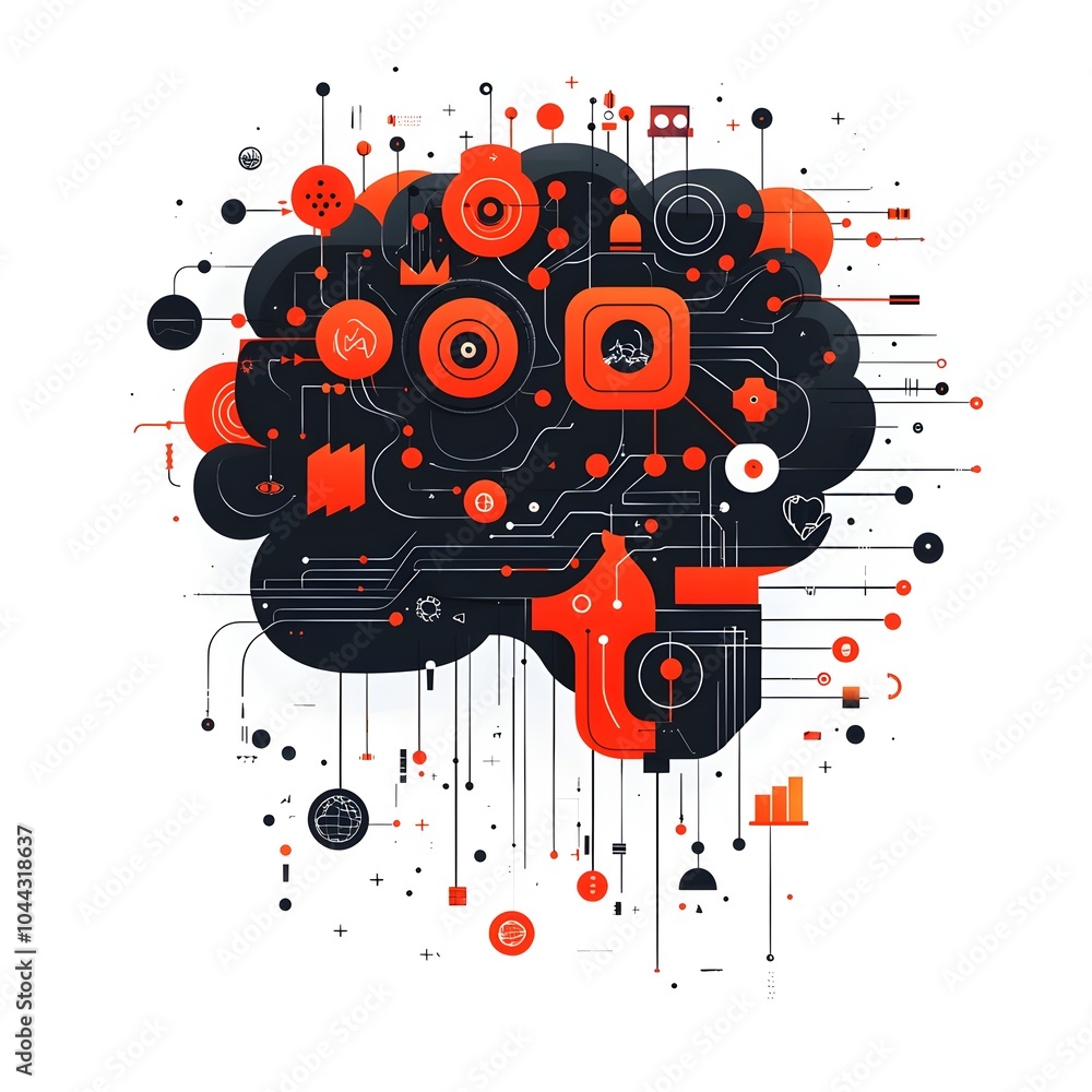 Poster gear transforming into brain flat design depicting the concept of innovation and intelligence symbol