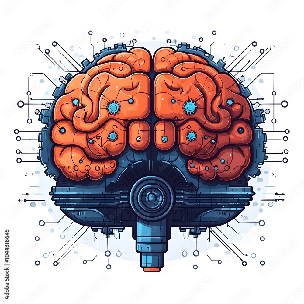 Poster gear transforming into brain concept of innovation and intelligence flat design on isolated white ba