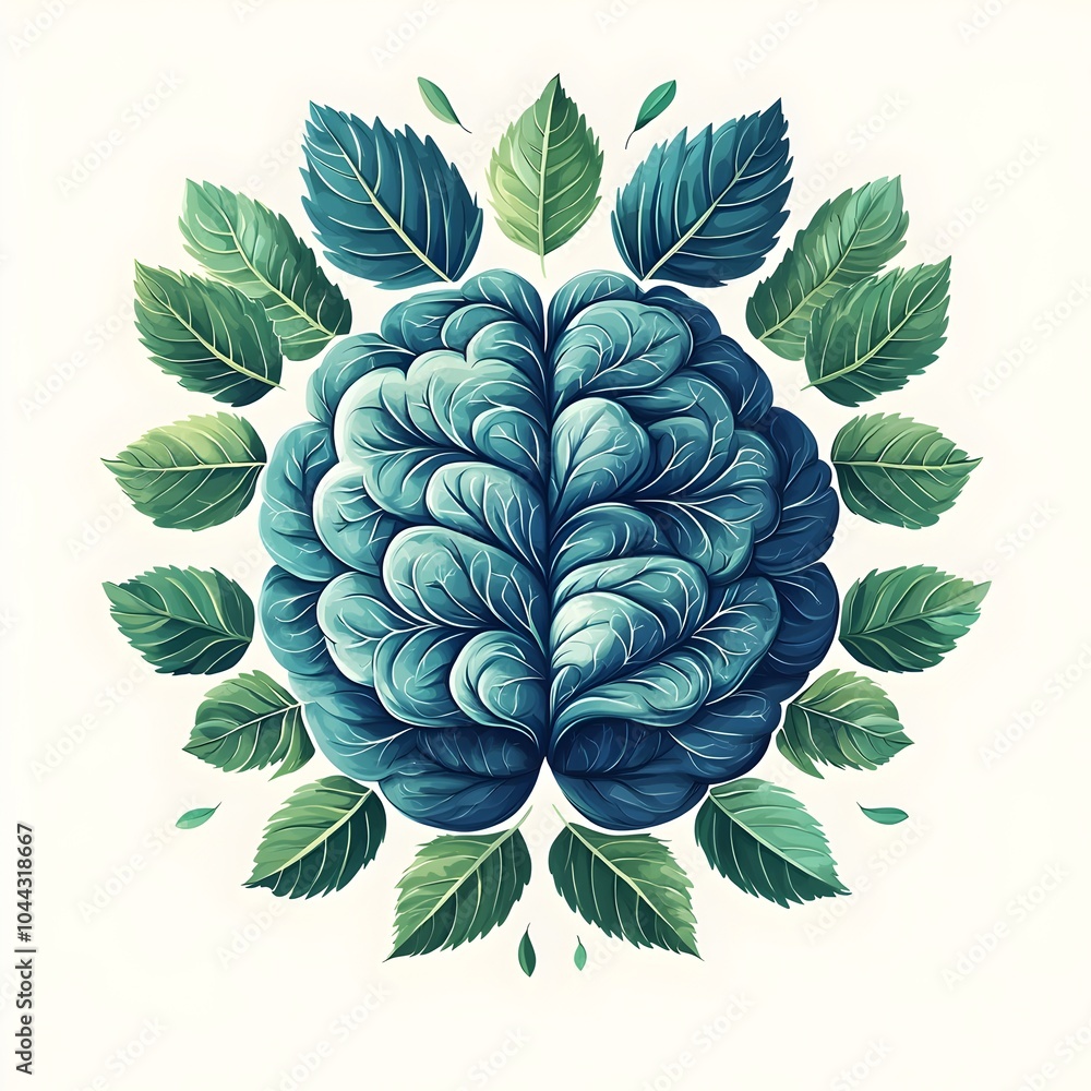 Poster leaf morphing into brain flat design depicting the synergistic connection between nature and creativ