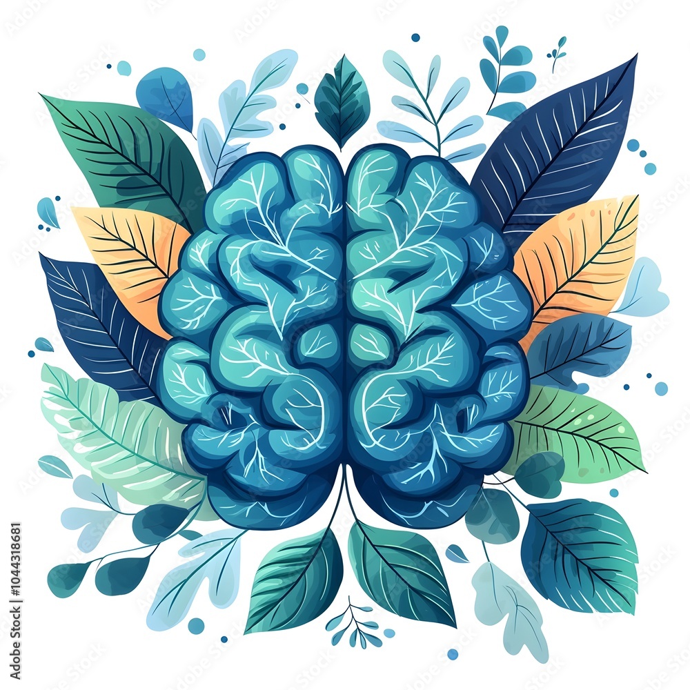 Poster leaf transforming into brain visually striking depicting the conceptual connection between nature an