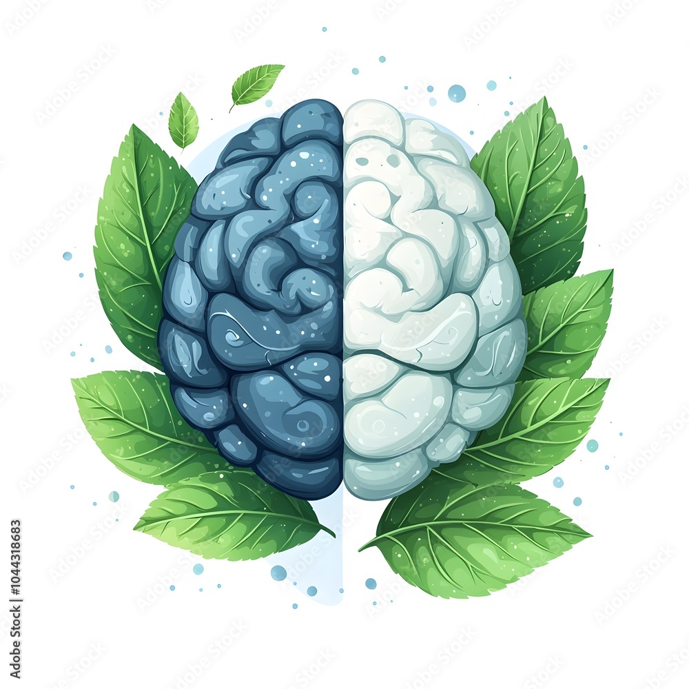 Aufkleber leaf morphing into a brain flat design symbolizing the natural connection between nature and creativ