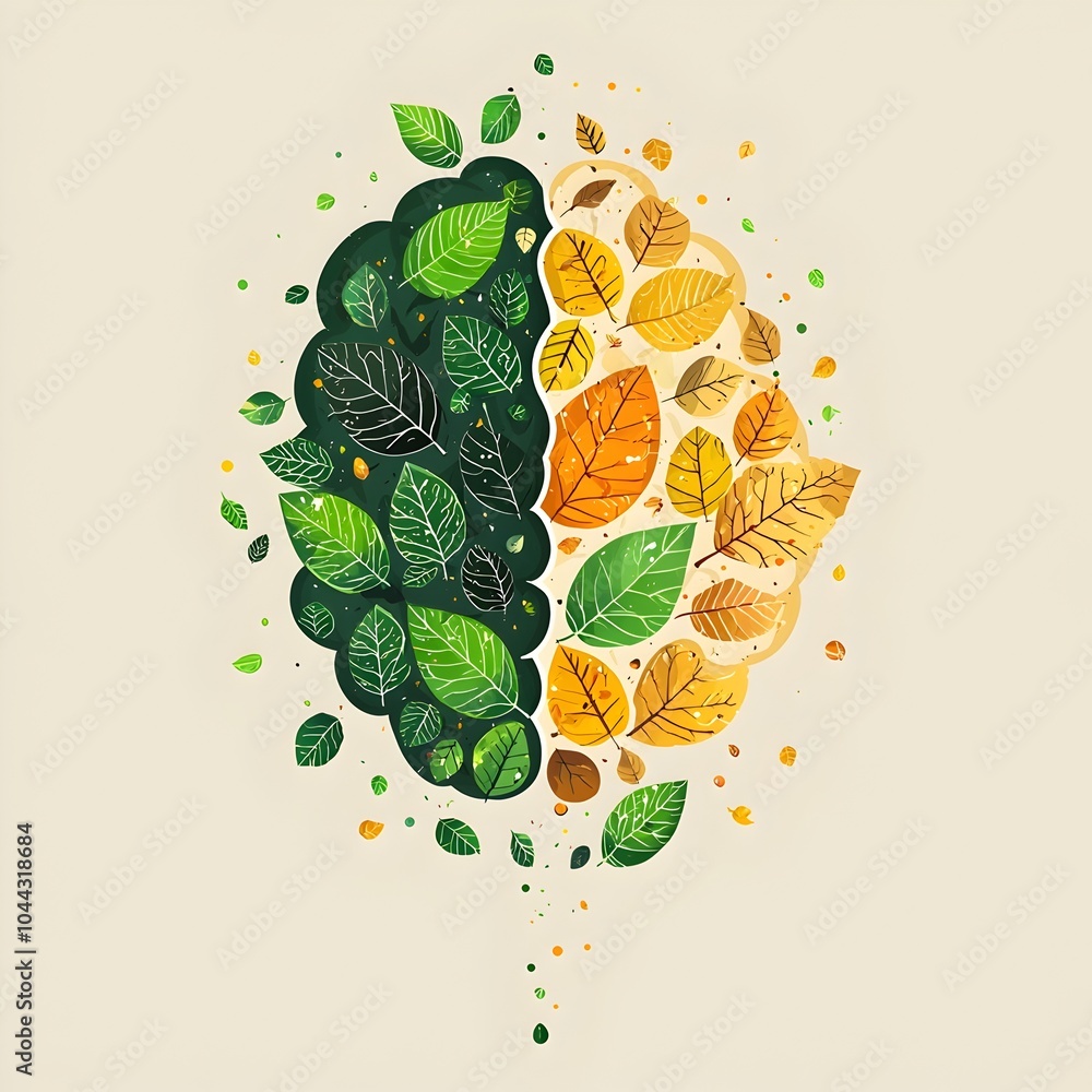 Poster leaf morphing into a brain representing the natural connection between nature creativity and the int