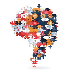 Obraz premium Puzzle pieces assembling into the shape of a brain representing the creative problem solving process flat design on a white background