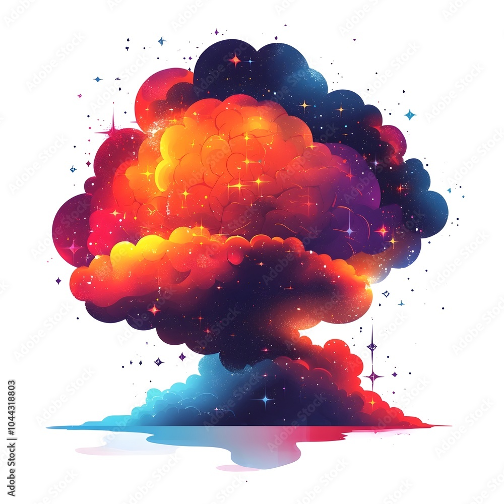 Poster conceptual of a cloud formation transforming into a brain symbolizing the power of imagination and t