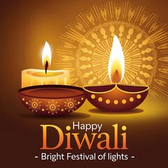 Happy Diwali Greeting with Lit Diyas and Candles