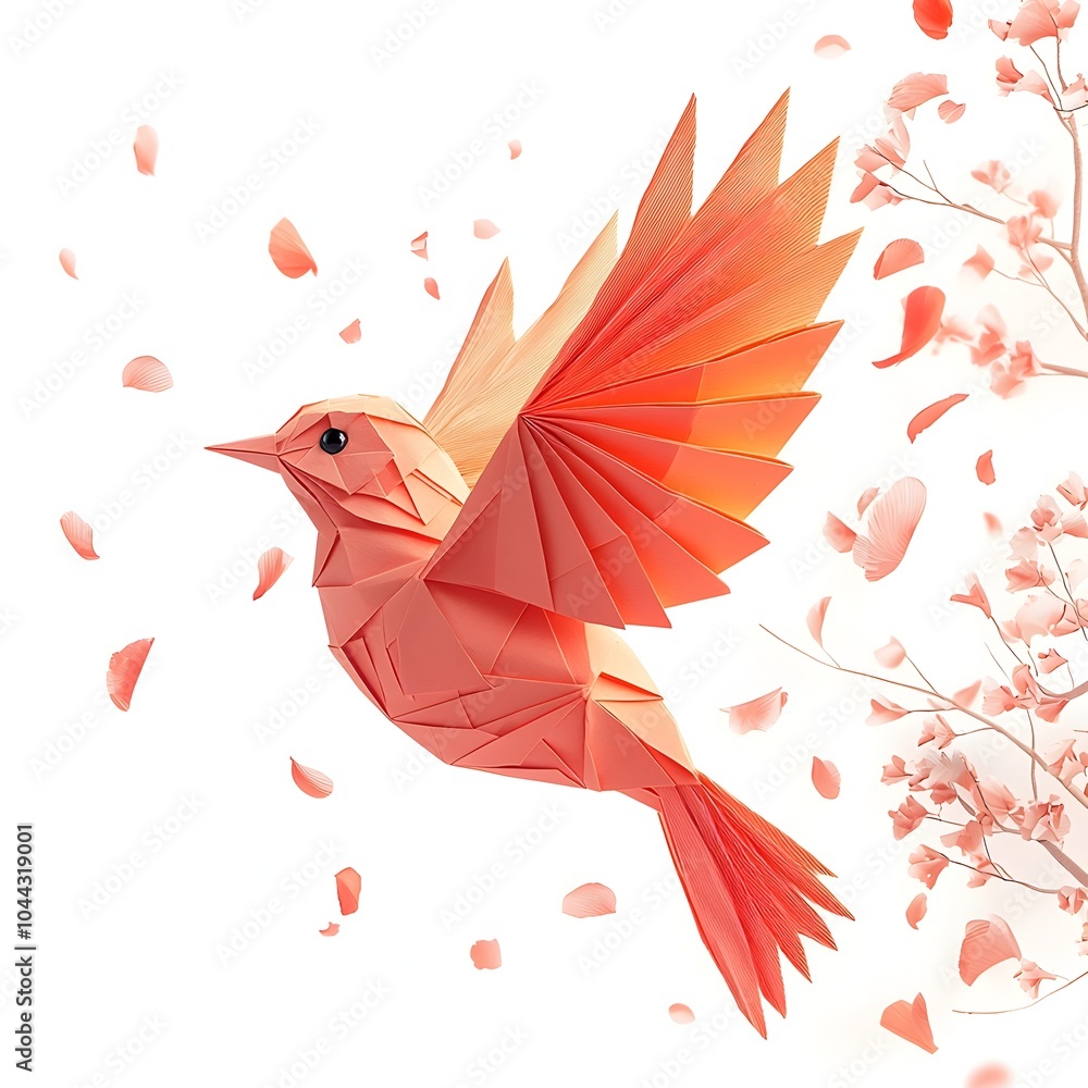 Aufkleber origami bird turning into a real bird imagination and transformation concept in flat design on white